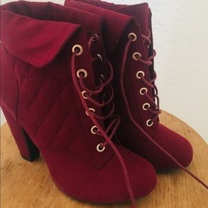 Burgundy lace up booties